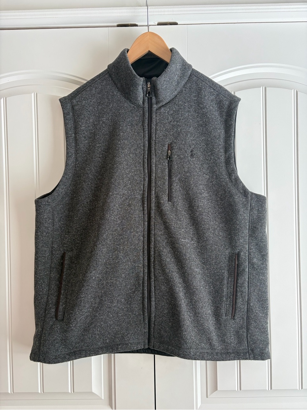 Polo Ralph Lauren Men’s Gray Full-Zip Knit Vest XXL Zipped Pockets Stand Collar